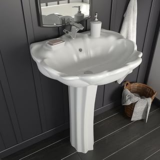 Lavabo de Pie con Columna Ceramica Blanca Esmaltada