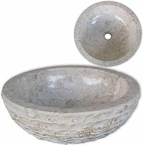 vidaXL Lavabo Redondo Marmol Crema Piedra Natural 40cm