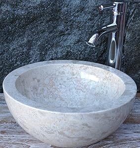Guru-Shop Lavabo Redondo Marmol Macizo 35cm Gris