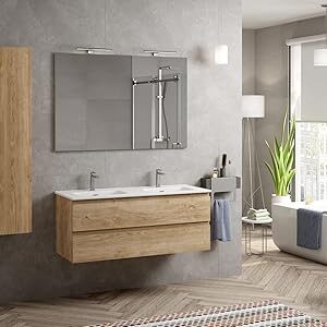 Mueble Suspendido 120cm con Lavabo Doble Seno Roble
